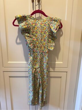 Girls Floral Ruffle Romper Jumpsuit - Yellow & Green